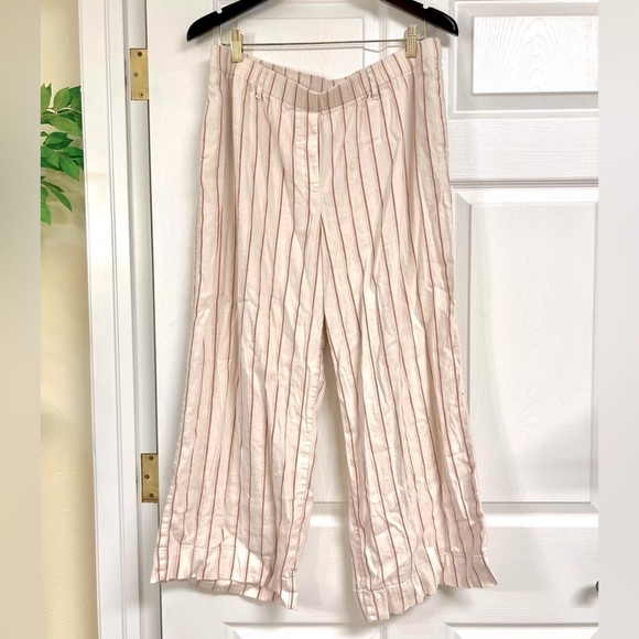 J. Jill Linen Stretch Pull on Pant neutral stripes women’s size L Tall wide leg - Picture 2 of 10